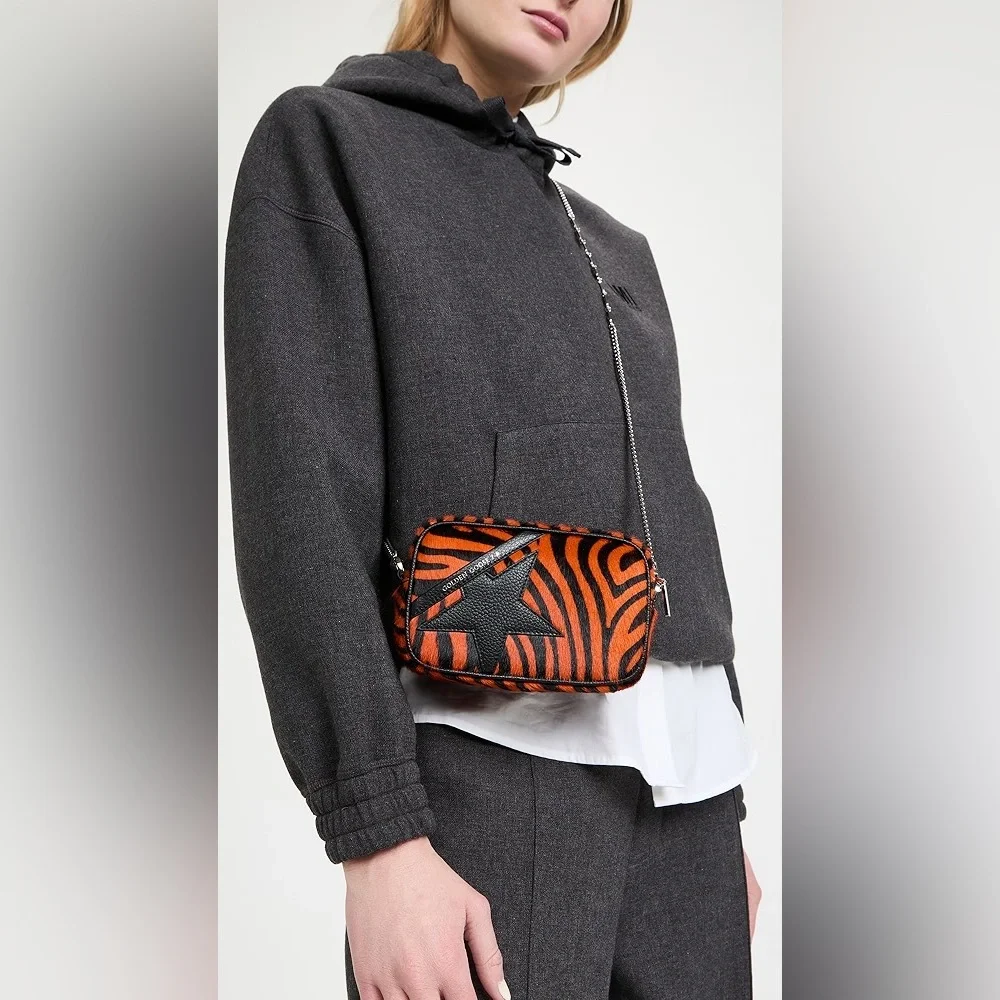 Golden Goose Orange and Black Zebra Print Star Crossbody Bag - Picture 2 of 7